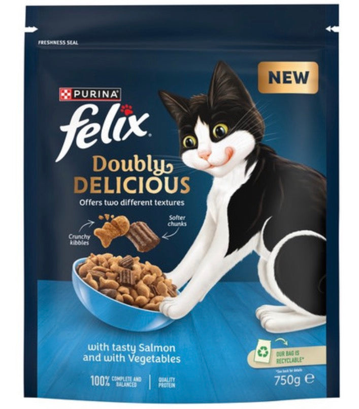Felix Doubly Delicious Dry Cat Food – Tasty Salmon with Vegetables (750g)