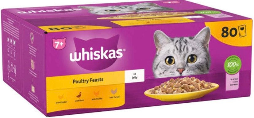 Whiskas Senior 7+ Poultry Selection in Jelly – 80 Pouch Jumbo Pack