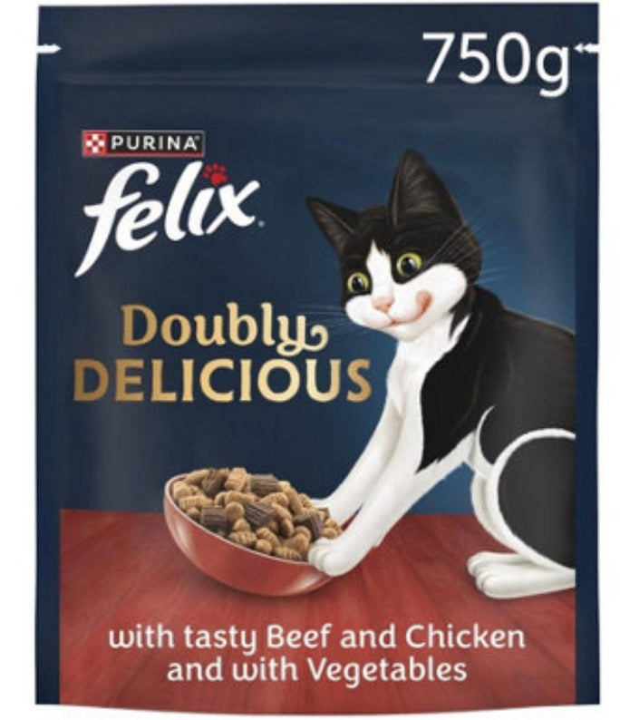 Felix Doubly Delicious Dry Cat Food – Beef & Chicken with Vegetables (750g)