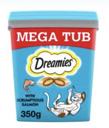 Dreamies Mega Tub Adult 1+ Cat Treats with Salmon Tub